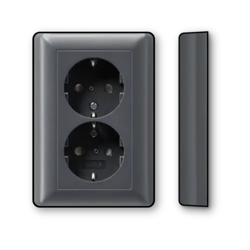 Gira 078328 wandcontactdoos 2-voudig randaarde verhoogde aanraakbeveiliging voor enkele inbouwdoos Systeem 55 antraciet mat