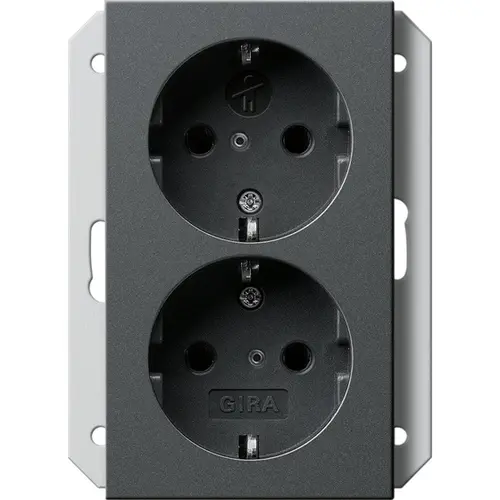 Gira 273128 wandcontactdoos 2-voudig randaarde verhoogde aanraakbeveiliging voor enkele inbouwdoos Systeem 55 antraciet mat