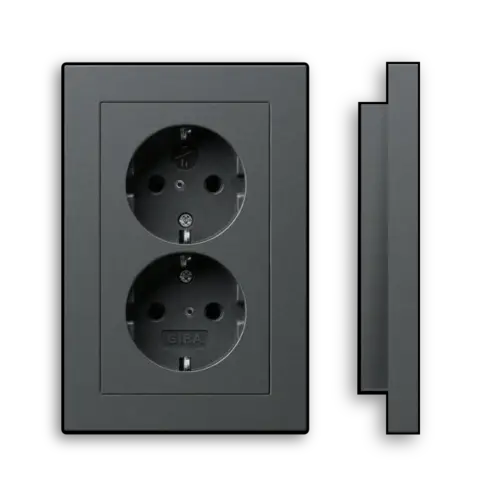 Gira 273128 wandcontactdoos 2-voudig randaarde verhoogde aanraakbeveiliging voor enkele inbouwdoos Systeem 55 antraciet mat
