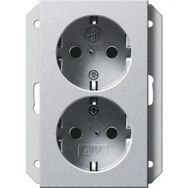 Gira 273126 wandcontactdoos 2-voudig randaarde verhoogde aanraakbeveiliging voor enkele inbouwdoos Systeem 55 aluminium mat