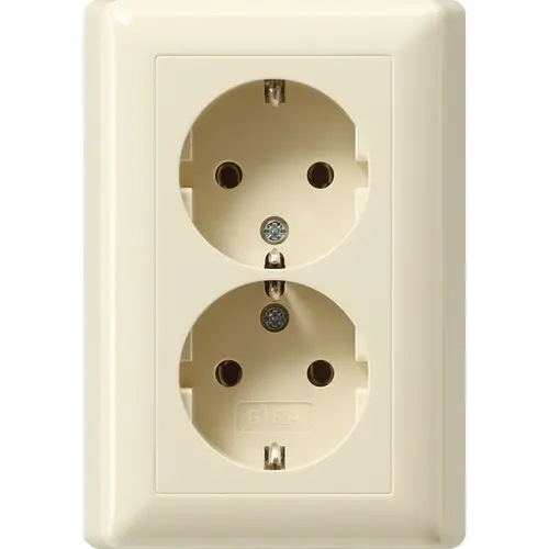 Gira 078201 wandcontactdoos 2-voudig randaarde voor ovale 1,5 inbouwdoos Standaard 55 creme glans