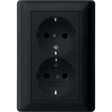 Gira 0783005 wandcontactdoos 2-voudig randaarde verhoogde aanraakbeveiliging voor enkele inbouwdoos Systeem 55 zwart mat