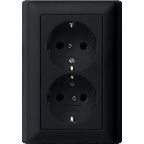Gira 0783005 wandcontactdoos 2-voudig randaarde verhoogde aanraakbeveiliging voor enkele inbouwdoos Systeem 55 zwart mat