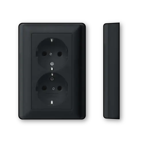 Gira 0783005 wandcontactdoos 2-voudig randaarde verhoogde aanraakbeveiliging voor enkele inbouwdoos Systeem 55 zwart mat