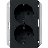 Gira 2731005 wandcontactdoos 2-voudig randaarde verhoogde aanraakbeveiliging voor enkele inbouwdoos Systeem 55 zwart mat