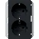 Gira 2731005 wandcontactdoos 2-voudig randaarde verhoogde aanraakbeveiliging voor enkele inbouwdoos Systeem 55 zwart mat