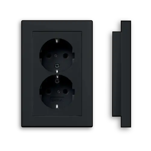 Gira 2731005 wandcontactdoos 2-voudig randaarde verhoogde aanraakbeveiliging voor enkele inbouwdoos Systeem 55 zwart mat