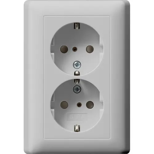 Gira 0783015 wandcontactdoos 2-voudig randaarde verhoogde aanraakbeveiliging voor enkele inbouwdoos Systeem 55 grijs mat