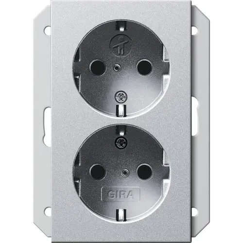 Gira 273526 wandcontactdoos 2-voudig randaarde Safety+ voor ovale 1,5 inbouwdoos Systeem 55 aluminium mat