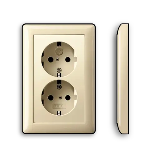 Gira 273501 wandcontactdoos 2-voudig randaarde Safety+ voor ovale 1,5 inbouwdoos Systeem 55 creme glans
