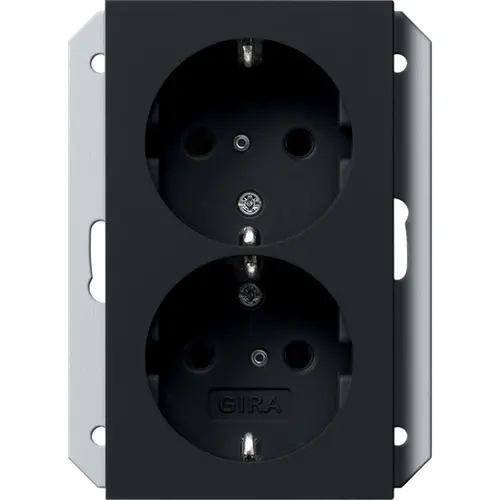 Gira 2735005 wandcontactdoos 2-voudig randaarde Safety+ voor ovale 1,5 inbouwdoos Systeem 55 zwart mat