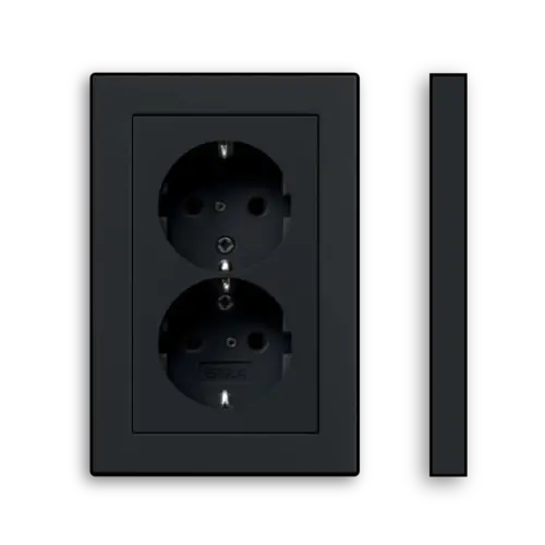 Gira 2735005 wandcontactdoos 2-voudig randaarde Safety+ voor ovale 1,5 inbouwdoos Systeem 55 zwart mat