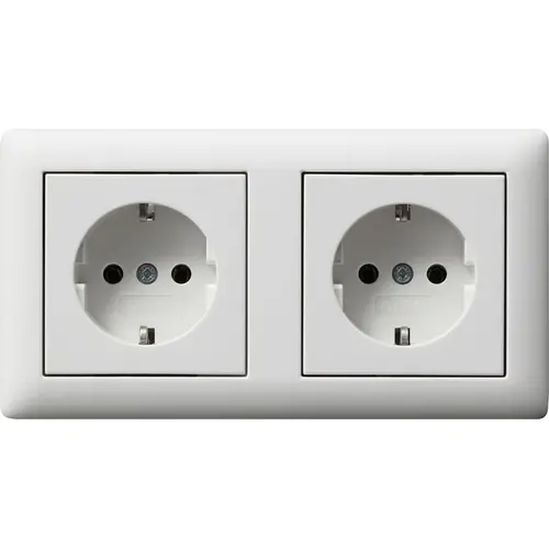Gira 479304 wandcontactdoos 2-voudig randaarde compleet voorbedraad voor duo-inbouwdoos Standaard 55 wit mat