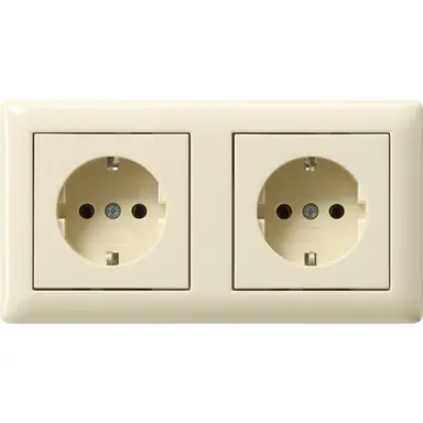 Gira 479301 wandcontactdoos 2-voudig randaarde compleet voorbedraad voor duo-inbouwdoos Standaard 55 creme glans