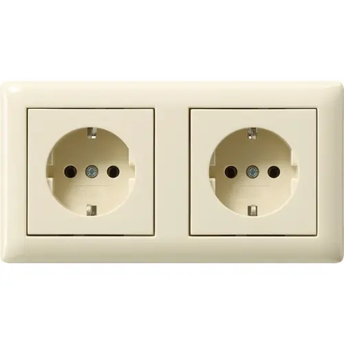 Gira 479301 wandcontactdoos 2-voudig randaarde compleet voorbedraad voor duo-inbouwdoos Standaard 55 creme glans