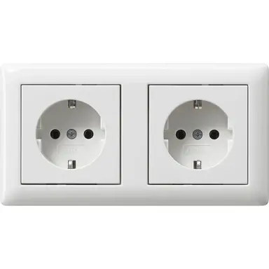 Gira 479303 wandcontactdoos 2-voudig randaarde compleet voorbedraad voor duo-inbouwdoos Standaard 55 wit glans