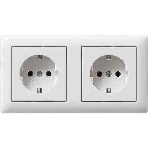 Gira 479303 wandcontactdoos 2-voudig randaarde compleet voorbedraad voor duo-inbouwdoos Standaard 55 wit glans