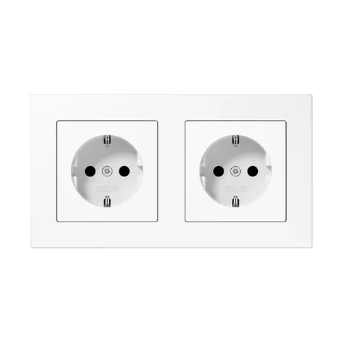JUNG A 1520-2 BF WW wandcontactdoos 2-voudig randaarde voorbedraad voor duo-inbouwdoos A550 alpine wit