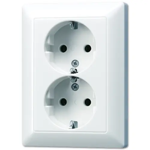 JUNG AS 5020 NKIU WW wandcontactdoos 2-voudig randaarde Safety+ voor enkele inbouwdoos Safety+ AS500 alpine wit