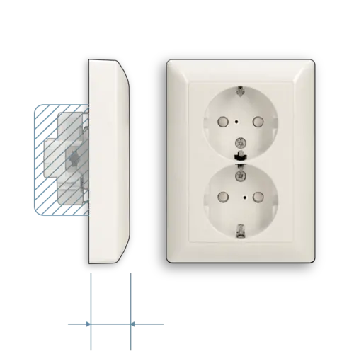 JUNG AS 5020 NKIU wandcontactdoos 2-voudig randaarde Safety+ voor enkele inbouwdoos  AS 500 creme