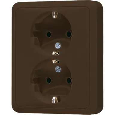 JUNG CD 5020 NKI BR wandcontactdoos 2-voudig randaarde Safety+ voor enkele inbouwdoos CD500 bruin