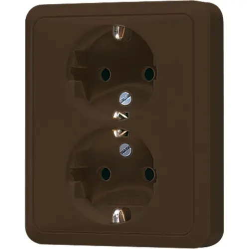 JUNG CD 5020 NKI BR wandcontactdoos 2-voudig randaarde Safety+ voor enkele inbouwdoos CD500 bruin