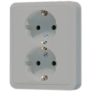 JUNG CD 5020 NKI GR wandcontactdoos 2-voudig randaarde Safety+ voor enkele inbouwdoos CD500 grijs