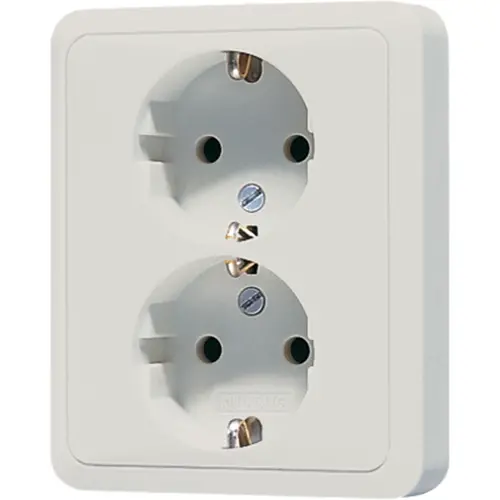 JUNG CD 5020 NKI LG wandcontactdoos 2-voudig randaarde Safety+ voor enkele inbouwdoos CD500 lichtgrijs