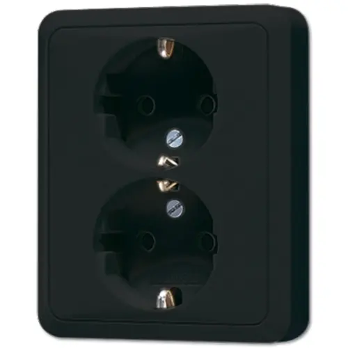 JUNG CD 5020 N SW wandcontactdoos 2-voudig randaarde voor enkele inbouwdoos CD500 zwart glans