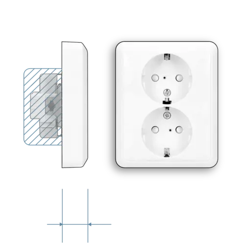 JUNG CD 5020 NKI WW wandcontactdoos 2-voudig randaarde Safety+ voor enkele inbouwdoos CD500 alpine wit