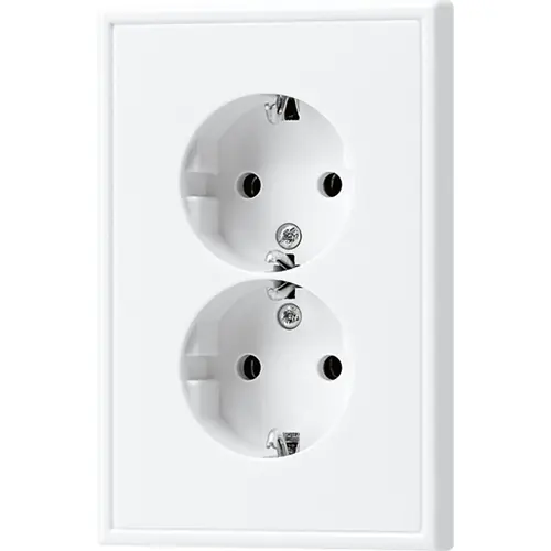 JUNG LS 5015 KI WW wandcontactdoos 2-voudig randaarde Safety+ voor ovale 1,5 inbouwdoos LS990 alpine wit