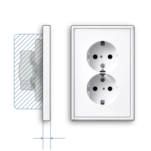 JUNG LS 5015 KI WW wandcontactdoos 2-voudig randaarde Safety+ voor ovale 1,5 inbouwdoos LS990 alpine wit