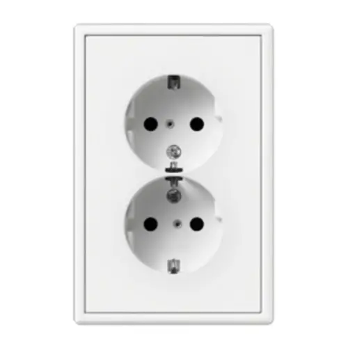 JUNG LS 5015 KI WWM wandcontactdoos 2-voudig randaarde Safety+ voor ovale 1,5 inbouwdoos LS990 sneeuwwit mat