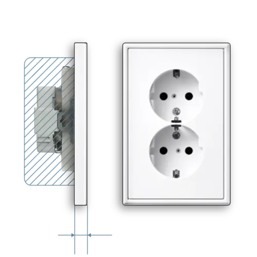 JUNG LS 5015 KI WWM wandcontactdoos 2-voudig randaarde Safety+ voor ovale 1,5 inbouwdoos LS990 sneeuwwit mat