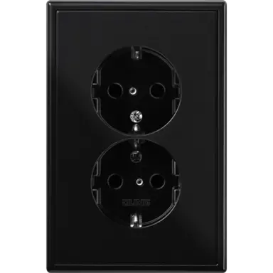 JUNG LS 5015 SW wandcontactdoos 2-voudig randaarde voor ovale 1,5 inbouwdoos LS990 zwart glans