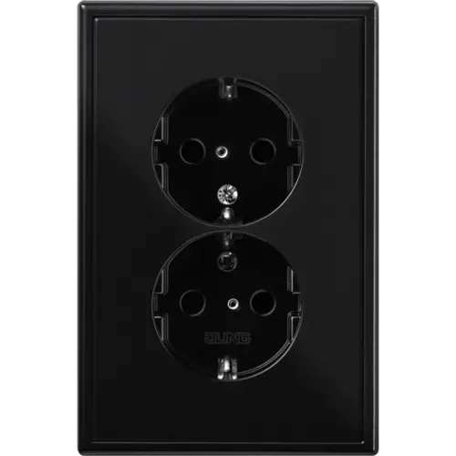 JUNG LS 5015 SW wandcontactdoos 2-voudig randaarde voor ovale 1,5 inbouwdoos LS990 zwart glans