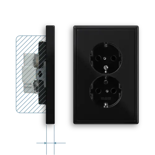 JUNG LS 5015 SW wandcontactdoos 2-voudig randaarde voor ovale 1,5 inbouwdoos LS990 zwart glans