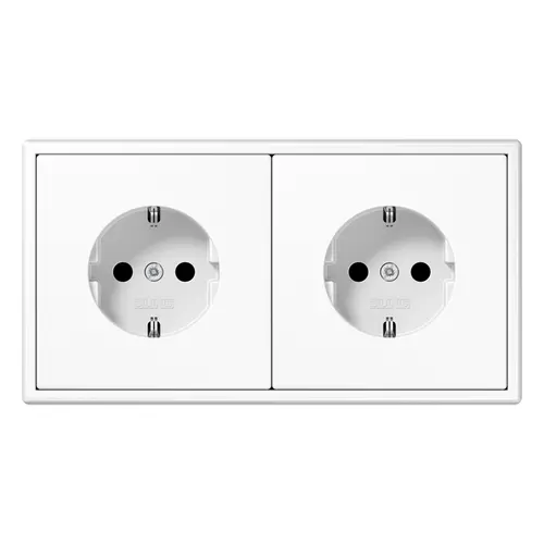 JUNG LS 1520-2 WW wandcontactdoos 2-voudig met randaarde voorbedraad voor duo-inbouwdoos LS990 alpine wit