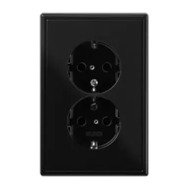 JUNG LS 5015 KI SW wandcontactdoos 2-voudig randaarde Safety+ voor ovale 1,5 inbouwdoos LS990 zwart glans