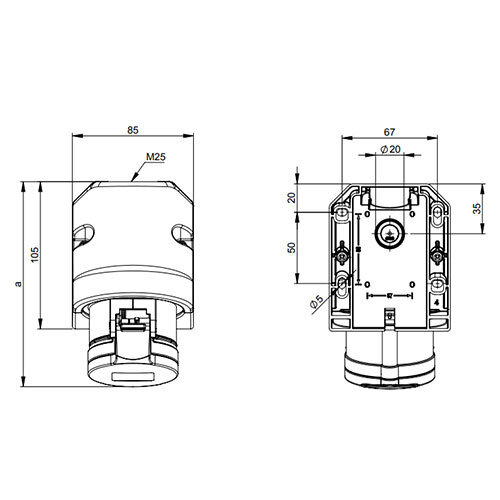 PCE 113-6BV wandcontactdoos CEE 3-polig 16A 230V klokstand 6h IP44 1xM25