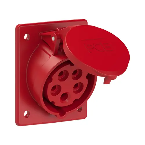 PCE 415-6V wandcontactdoos CEE 5-polig 16A 400V schuin rood 6h IP67