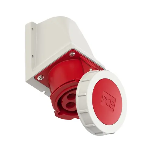 PCE 1242-3V CEE wandcontactdoos 4-polig 32A 400-440V 3h grijs/rood IP67