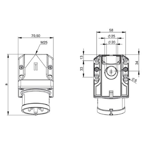 PCE 513-6BV toestelcontactdoos CEE 3-polig 16A 230V schroefklemmen IP44 1xM25