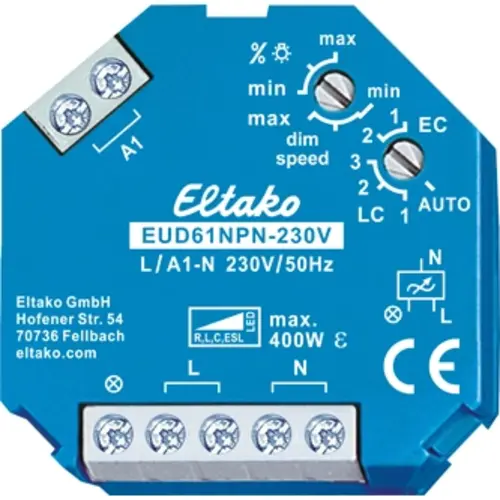 Eltako EUD61NPN-230V universele inbouw LED dimmer tot 400W. Voor dimbare LED en R/L/C last