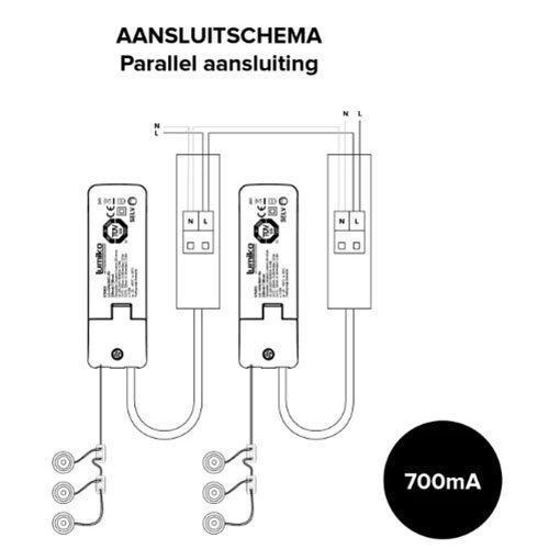 Klemko LED-DRV-12.5PD Lumiko LED driver constante stroom 700mA 12,5W 3-32V, dimbaar met snoer
