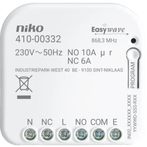 Niko 410-00332 RF-ontvanger potentiaalvrij met 1 wisselcontact