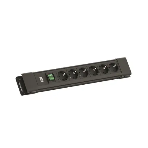 Bachmann BM005912 Connectus 6x 230V randaarde met schakelaar 2 meter randaarde zwart