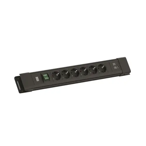 Bachmann BM005922 Connectus 6x 230V randaarde met 1x USB A/C chrgr + schakelaar 2 meter randaarde zwart