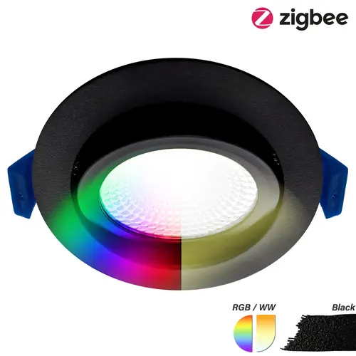 EcoDim ED-10080 Zigbee LED-inbouwspot IP54 dimbaar 75mm rond 23mm inbouwdiepte RGBWW zwart