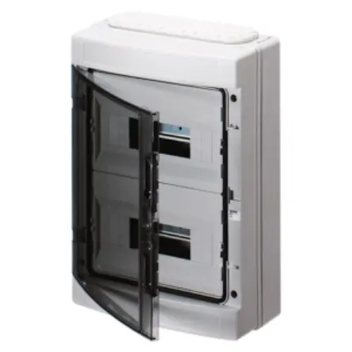 Gewiss GW40124 opbouwkast leeg 12 modules 2 rij DIN-rail IP65 transparante deur grijs